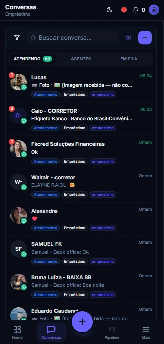 Lista de conversas no celular